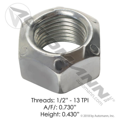 Self-Locking Lock Nut 1/2in-13 Grade C - Suspension Hardware - Mack 68RU224 Hendrickson 17700010 LNC102 LNC102 - Automann - FLEETPRO PARTS & TIRES