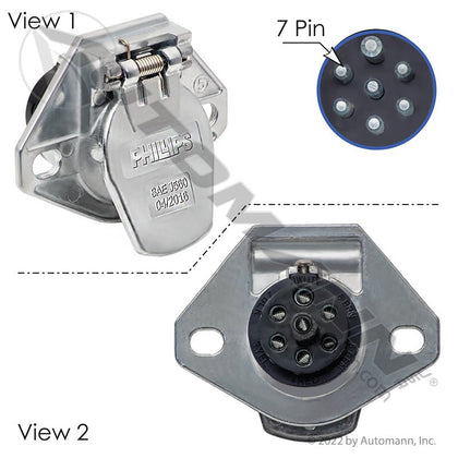 7 Pin Socket - Solid Pin Wire Insertion Zinc Die-Cast 2 Hole Mount - Phillips 15-721 Grote 82-1005 PHI15-721 PHI15-721 - Phillips - FLEETPRO PARTS & TIRES