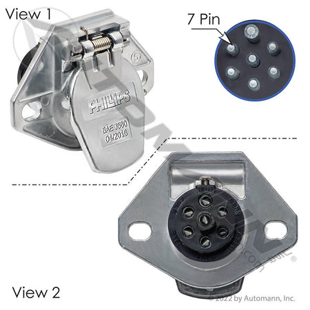 7 Pin Socket - Solid Pin Wire Insertion Zinc Die-Cast 2 Hole Mount - Phillips 15-721 Grote 82-1005 PHI15-721 PHI15-721 - Phillips - FLEETPRO PARTS & TIRES