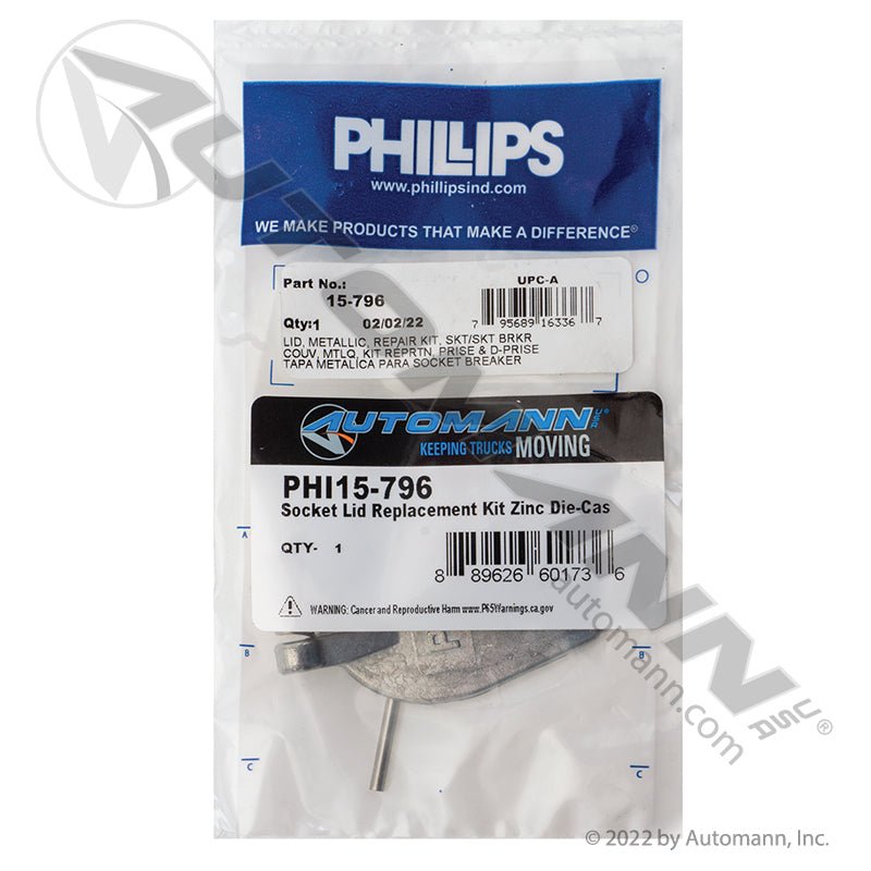 Socket Lid Replacement Kit - Zinc Die-Cast Lid, Stainless Spring & Pin - Phillips 15-796 Tectran 670-7114 PHI15-796 PHI15-796 - Phillips - FLEETPRO PARTS & TIRES