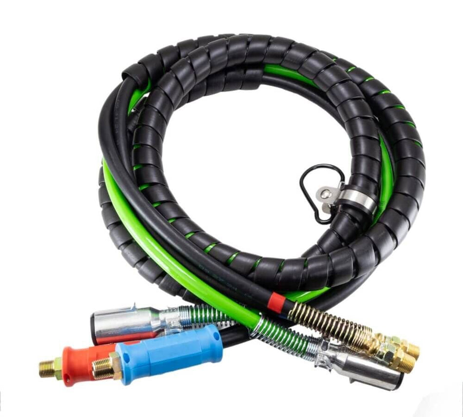 3-in-1 Semi Truck Air Line & ABS Power Kit 12ft – Heavy-Duty Rubber Hose Assembly